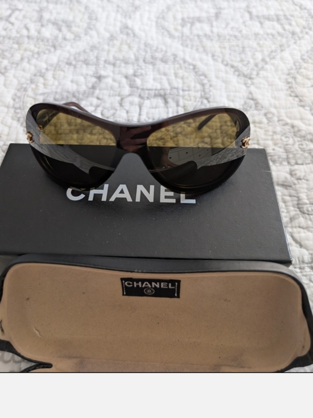 CHANEL Brown Gradient Shield Sunglasses with Gold CC Accents